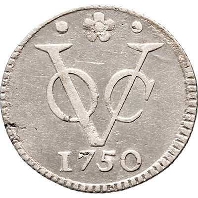Duit Holland VOC 1750 IN ZILVER