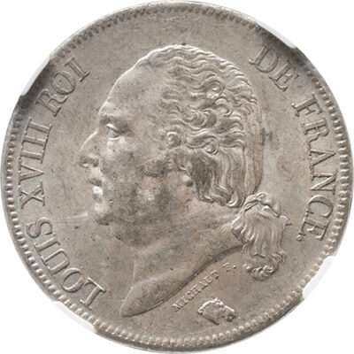 5 francs 1822W Louis XVIII France NGC MS 61