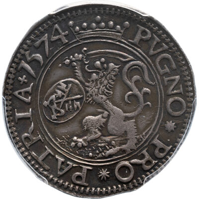 14 stuiver noodmunt Leiden 1574 PCGS AU 55