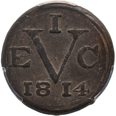 Duit Java Nederlands Indië 1814 NGC AU 55 IN TIN